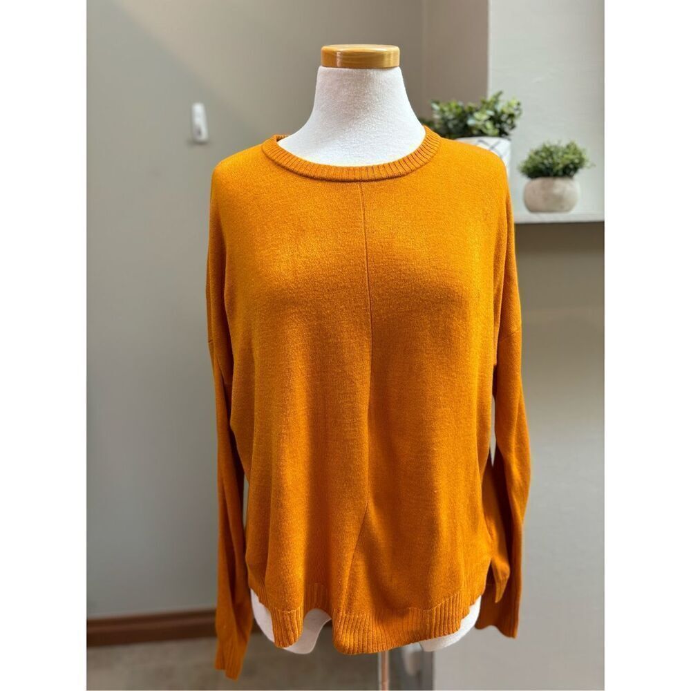 Express S oversized burnt orange lightweight long sleeve crew neck box hem sweat